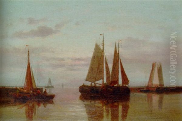 Fishing Boats Drying Their Sails At Dusk - view 1