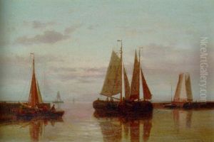 Fishing Boats Drying Their Sails At Dusk by Abraham Hulk the Elder