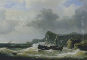 Zeilschip Voor De Kust Tijdens Een Storm Zeilschip Voor De Kust Tijdens Een Storm