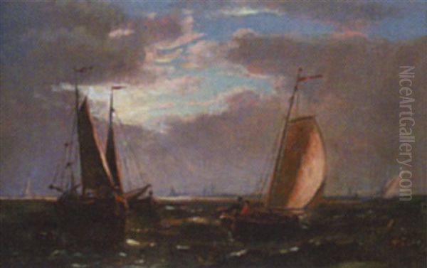 Sailing Boats In Calm Seas Off The Coast - view 1