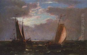 Sailing Boats In Calm Seas Off The Coast by Abraham Hulk the Elder