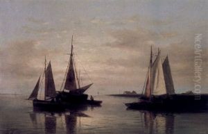 Fishing Boats On An Estuary, Early Morning by Abraham Hulk the Elder