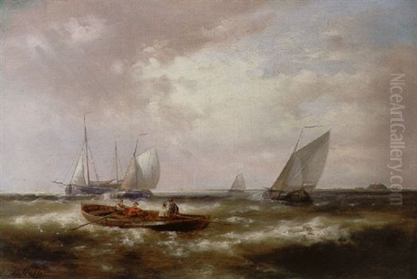 Roeiboot En Zeilschepen Voor De Kust - view 1