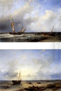 Fischerboote An Der Kuste Bei Leicht Bewegter See - Fischerboote Am Strand Bei Sonnenuntergang by Abraham Hulk the Elder