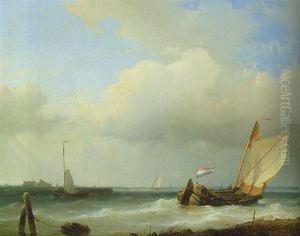 A Dutch Schouw Tacking Off On A River Estuary In A Breeze by Abraham Hulk the Elder