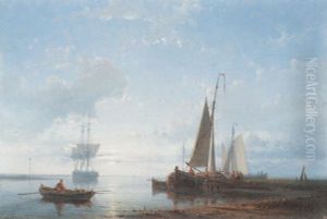 Fishing Vessels In A Calm Estuary At Dusk by Abraham Hulk the Elder