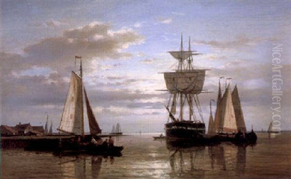 Vessels In A Calm At Sunset - view 1