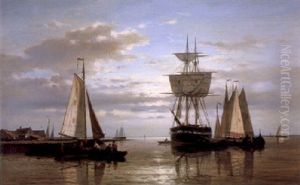 Vessels In A Calm At Sunset