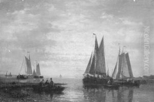 Moored Fishing Boats At Low Tide by Abraham Hulk the Elder