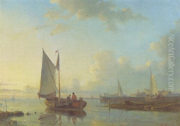 Dutch Sailing Vessels In A Calm Sea At Sunset - view 1