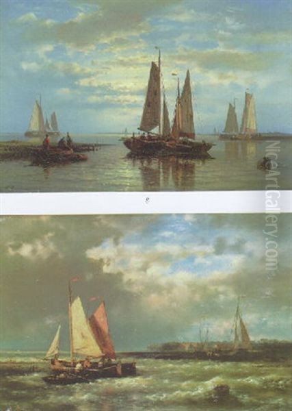 Sailing Vessels In An Estuary At Sunset - view 1