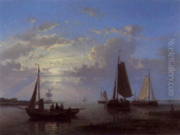 Sailing Vessels In An Estuary At Sunset - view 1