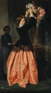 A Young Lady Arranging Flowers by Jerry Barrett