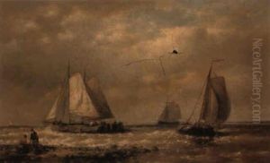 Vessels Off The Coast In A Stiff Breeze by Abraham Hulk the Elder