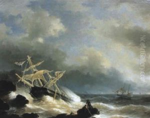 Hollandskt Fartyg Strandat Vid Kust by Abraham Hulk the Elder