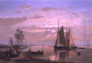 Fisherfolk On The Banks Of An Estuary by Abraham Hulk the Elder