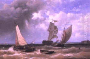 Dutch Sailing Vessels In Choppy Seas by Abraham Hulk the Elder