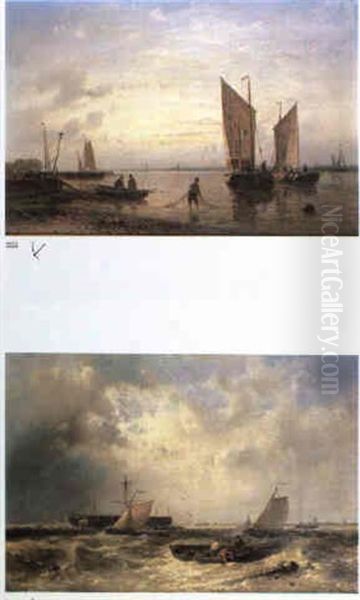 Fishing Boats In A Calm Estuary & Retrieving Wreckage (2 Works) - view 1