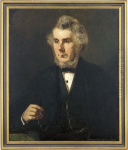 Portrait Of Mr. Dickinson, Half-length, In A Black Suit, Holding A Pair Of Spectacles by Jerry Barrett