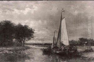 Sailing Barges On A River by Abraham Hulk the Elder