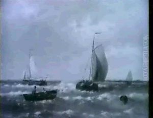 Rowing Boat And Sailing Vessels by Abraham Hulk the Elder