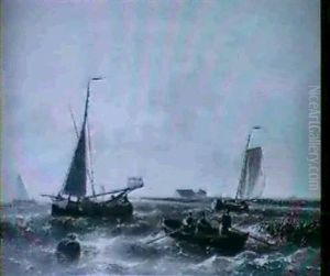 Fishermen In A Rowing Boat And Other Vessels Setting (+ Off From The Coast Morning; 2 Works) by Abraham Hulk the Elder