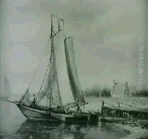 Fishing Boats In An Estuary by Abraham Hulk the Elder
