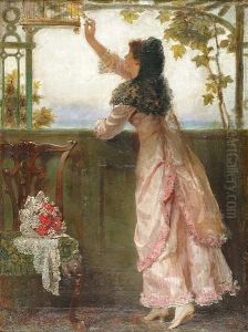 A Lady With A Canary In An Interior by Jerry Barrett