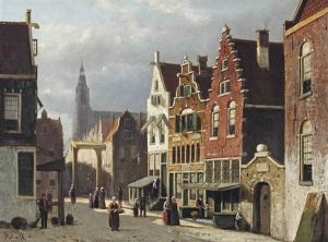 A Sunlit Street In A Dutch Town by Johannes Frederik Hulk, Snr.