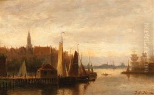 A View Of The City At Dusk, Amsterdam by Johannes Frederik Hulk, Snr.