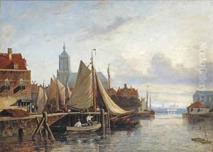 Figures On A Busy Quay, Haarlem