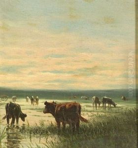 Cattle Watering At The Marshes by Johannes Frederik Hulk, Snr.