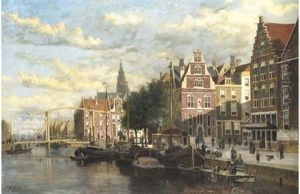 A Canal In Amsterdam by Johannes Frederik Hulk, Snr.