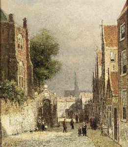A Street In Haarlem, The St. Bavo Church In The Background by Johannes Frederik Hulk, Snr.