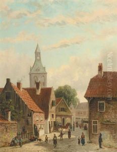 Busy Street In A Small Town by Johannes Frederik Hulk, Snr.