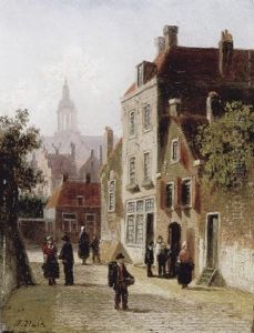 Stadsgezicht Met Figuren Op Straat by Johannes Frederik Hulk, Snr.