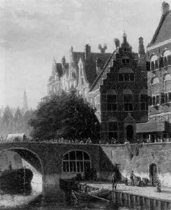 A Capriccio View Of The Oude Gracht, Utrecht, With Numerous Townsfolk by Johannes Frederik Hulk, Snr.
