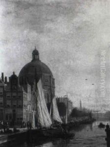 Dutch Canal Scene by Johannes Frederik Hulk, Snr.