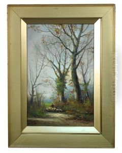 Drover And Sheep On A Country Lane In Winter