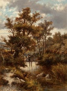 Two Children Fishing From A Bridge