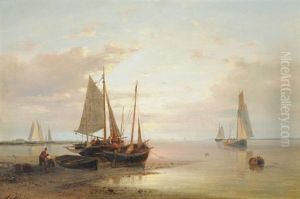 Abendstimmung Mit Segelbooten Und Fischern Am Ufer by Abraham Hulk the Younger