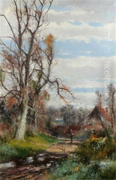 Landskap Med Vedbarerska Och Hus - view 1