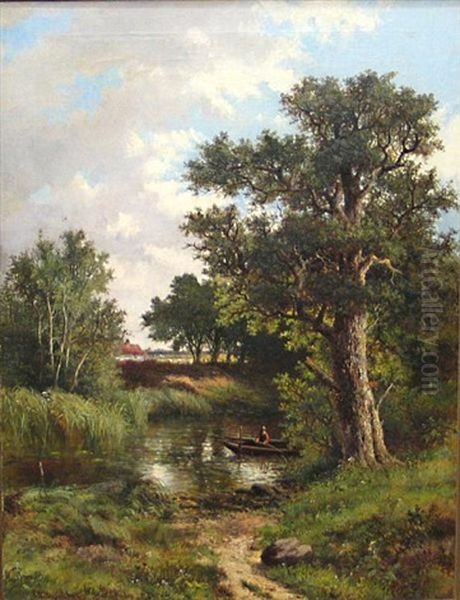 A River Landscape With A Figure In A Boat In The Foreground - view 1