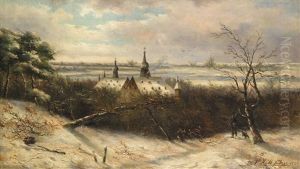 Winterlandschaft Mit Jager Vor Klosteranlage
