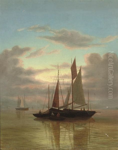 Fishing Boats Drying Their Sails At Dusk - view 1