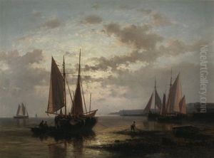Heimkehr Der Fischer. Kustenlandschaft Mit Anlandenden Segelbooten Bei Sonnenuntergang by Abraham Hulk the Younger