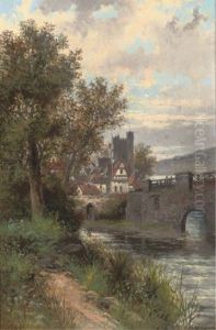 The Riverside Track, A Bridge Beyond (+ A Boat In The Reeds, A Town Beyond; Pair)