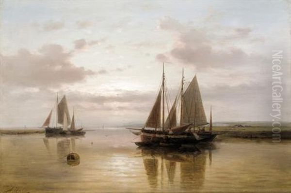 Shipping In A Calm At Sunset - view 1