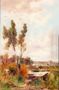 Riverscene With Cattle Watering, Church Beyond Riverscene With Cattle Watering, Church Beyond
