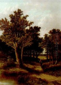 A Wooded Landscape With A Faggot Gatherer On A Sandy Track by Abraham Hulk the Younger